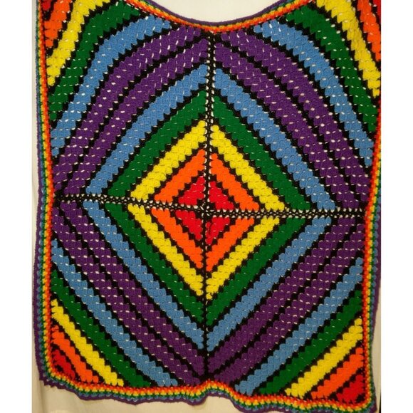 Handmade Crochet Afghan Blanket Rainbow Geometric Stripe Pride Decor Square READ - Picture 1 of 14